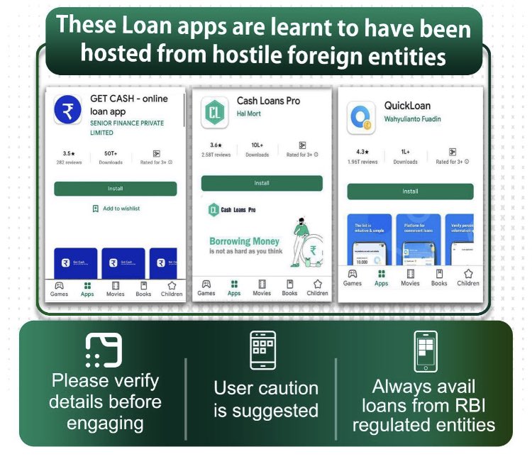 Verify details of apps before engaging. These loan apps are learnt to have been hosted from hostile foreign entities.