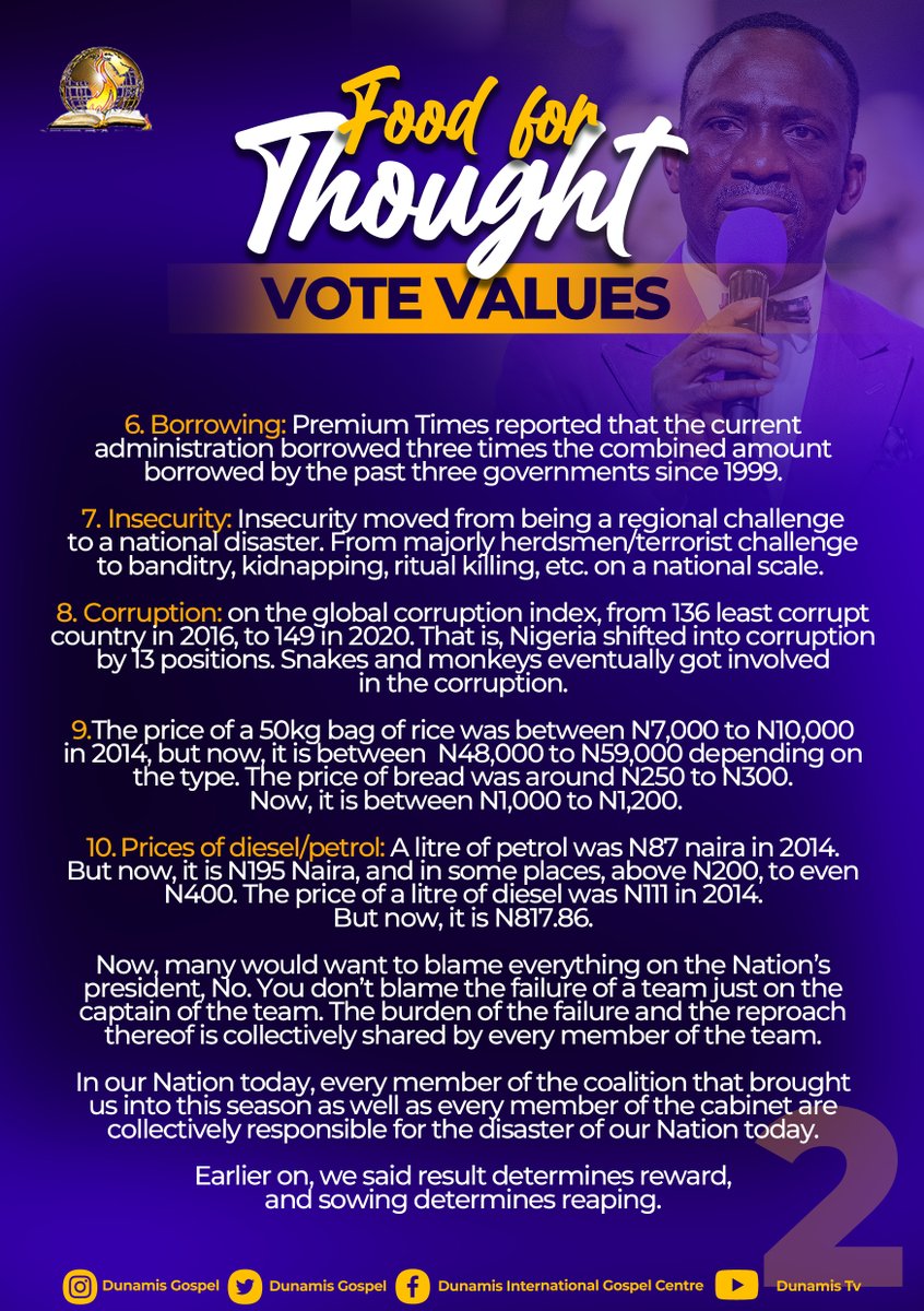 drpaulenenche's tweet photo. FOOD FOR THOUGHT (PART 4) - VOTE FOR VALUES
BY DR PAUL ENENCHE 
#DrPaulEnenche
#FoodForThought #Part4
#Dunamis
#Election2023 
#2023TheGloryIsRisen https://t.co/r5fXsAEtZl