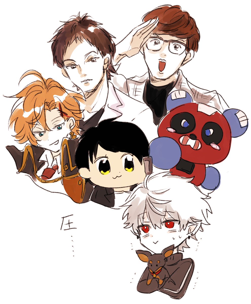 kuzuha (nijisanji) multiple boys red eyes male focus jacket orange hair glasses black hair  illustration images
