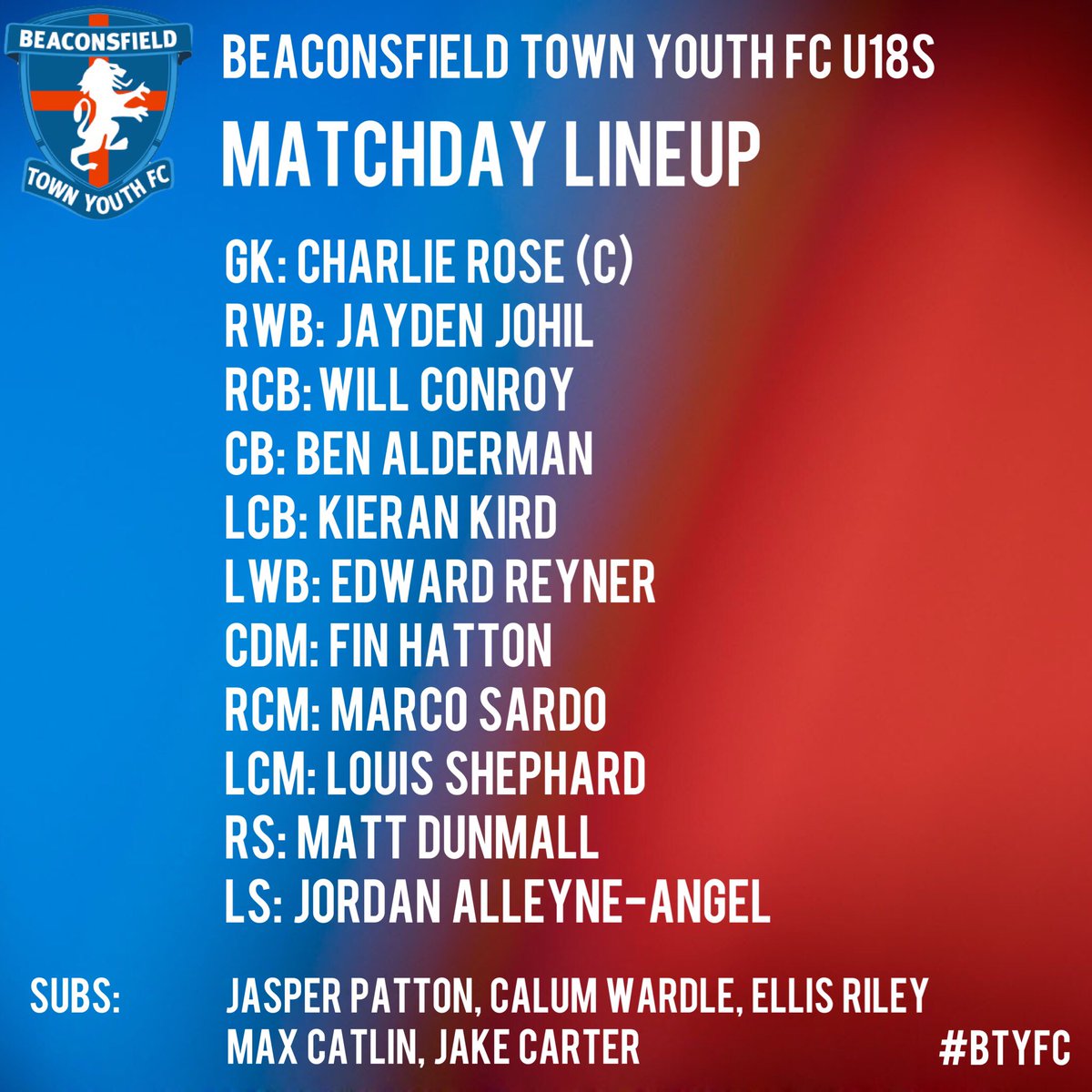 BTYFootballClub's tweet photo. A host of changes for #BTYFC as players miss out due to skiing holidays and other half-term activities. Charlie Rose takes the armband and Will Conroy makes his first appearance at centre-back! 💙❤️
#sundayleague #grassroots #lineup #startingxi https://t.co/WEdwIXyGVt