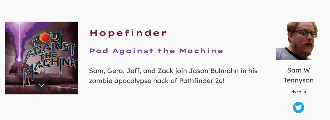ThirdPartyKon's tweet photo. Monster parts rule @MarkSeifter & @RollForCombat!
Now join @PodVsMachine actual play of #Hopefinder, a #Pathfinder2e zombie apocalypse hack with creator @JasonBulmahn!
Stay afterward for @PF_Infinite character creation live with @ImaPaperNinja
WATCH: https://t.co/GH6IGXe24V https://t.co/346OfWtm0s