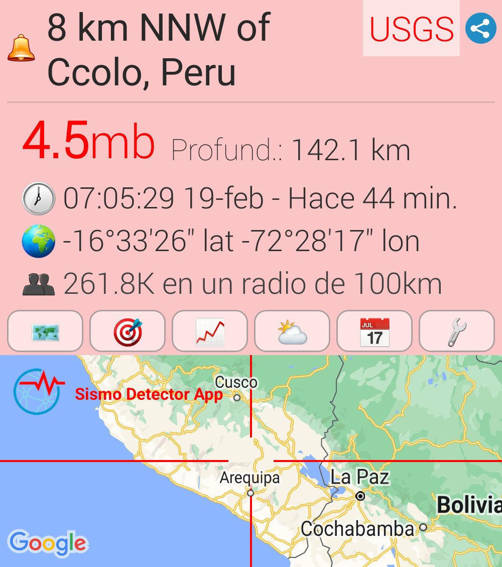 #sismo M4.5,  8 km NNW of Ccolo, Peru.