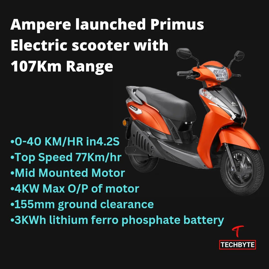 Ampere launched a Primus electric scooter with a 107km range,  priced at Rs 1.10 lakh

#ampere #electricscooter
#olaelectric #OlaS1Air #ampereelectric #amperescooters #bikes #bikes #scooters #bikeride #heroelectric  #tech #techbyte #technology #technologynews #technews #india