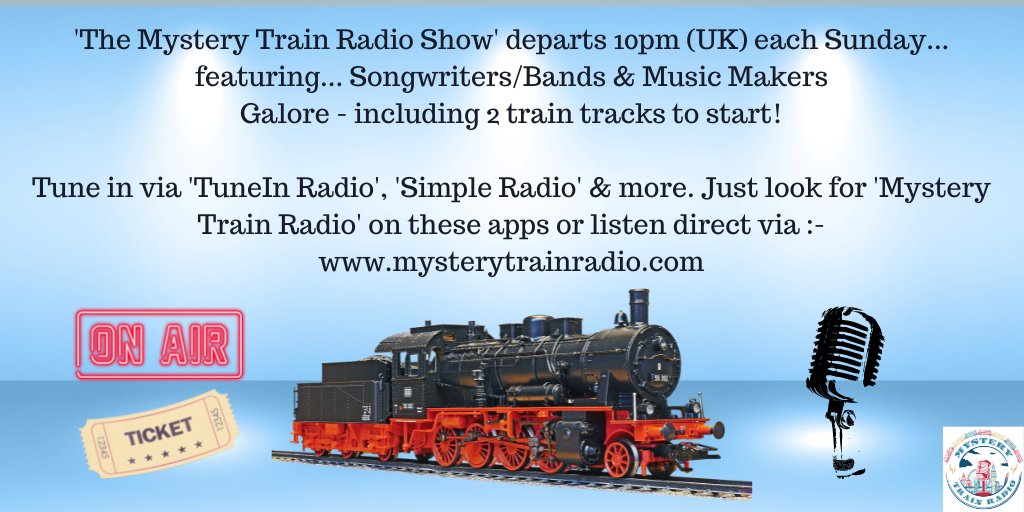 MTrainRadio's tweet photo. 'The Mystery Train Radio Show' departs 10PM (UK).
2 train tracks to start + music new/old from the likes of @TheKinks @ImAngelSnow @HenryPriestman @RonSexsmith @tapestrimusic #CoryHanson @ingernordvik @HelenCounts85 #downpilot (@tapete) & @tompetty.
@ https://t.co/yCQY94YJtm https://t.co/FhrJbKHYz1