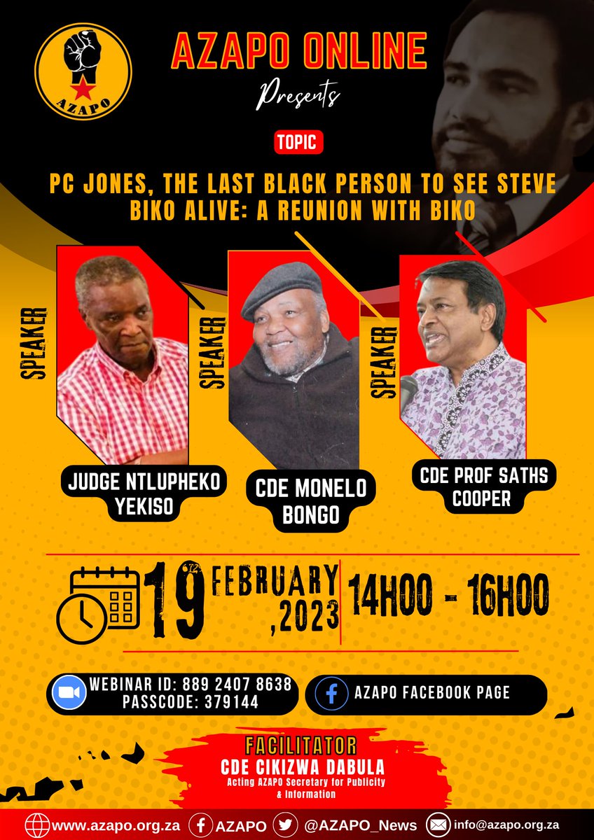 Cde PC Jones was an embodiment of the Black Consciousness philosophy, a freedom fighter (yet not free) and an outstanding member of <a href="/AZAPO_News/">AZAPO</a> 

#AReunionWithBiko