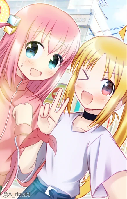以前描いた漫画の ぼっちちゃんと虹夏ちゃんツーショット画像単品です。皆もこれをスマホに表示して喜多ちゃんの気持ちになってスマホを指で割ろう!(※自己責任です。)#ぼっち・ざ・ろっく  #ぼ虹  