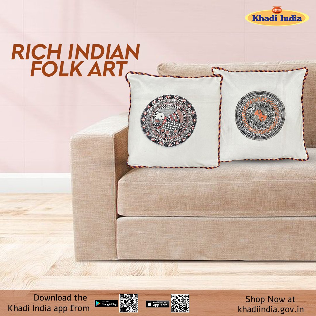 eKhadiIndia's tweet image. 🔸 Artsy touch for the festive mood🔸
🛒🔗Buy these Handwoven, hand-stitched &amp;amp; hand-printed Madhubani Cushion Covers by going on khadiindia.gov.in, the official online shopping website of Khadi India.
#cushioncovers #KVIO #KVIC #KVICChairman  #KhadiIndia #KhadiIndiaforWorld