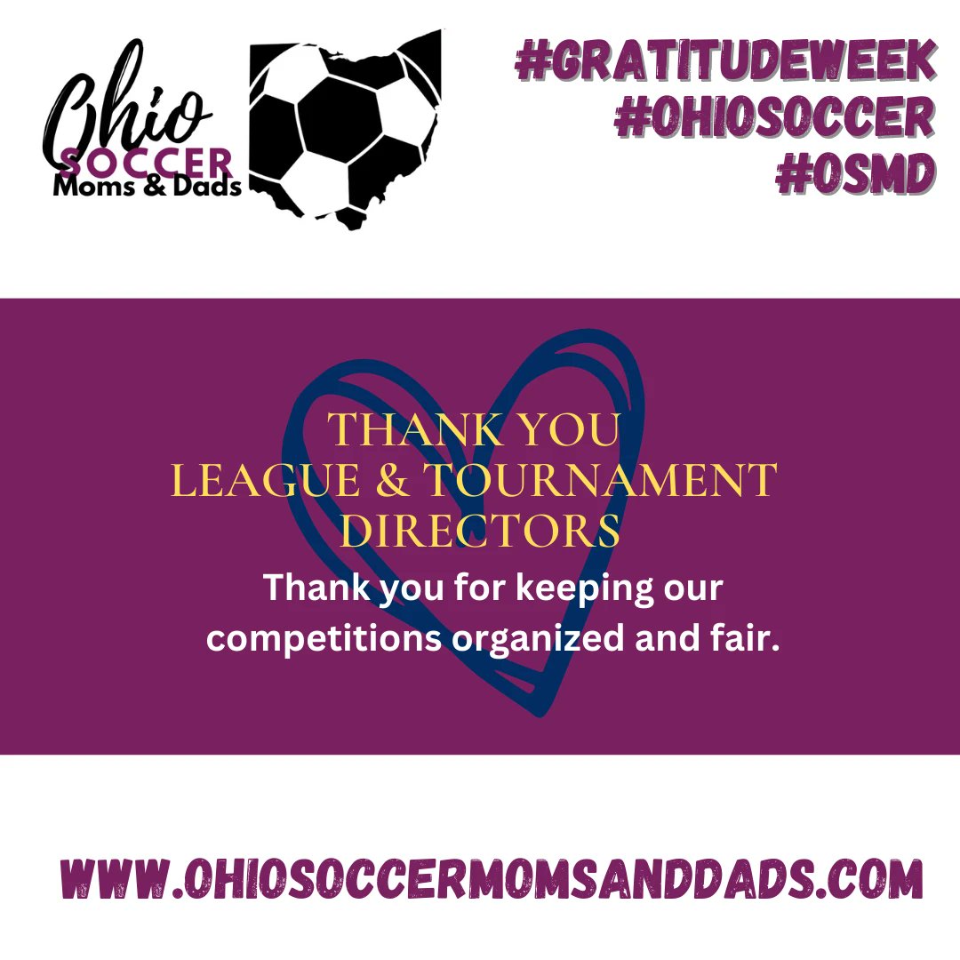 A huge thanks to all of our league and tournament directors out there! You work tirelessly to keep the gears turning, answer our burning questions, and make sure the referees are in place. We appreciate everything you do! #gratitudeweek #ohiosoccer #OSMD