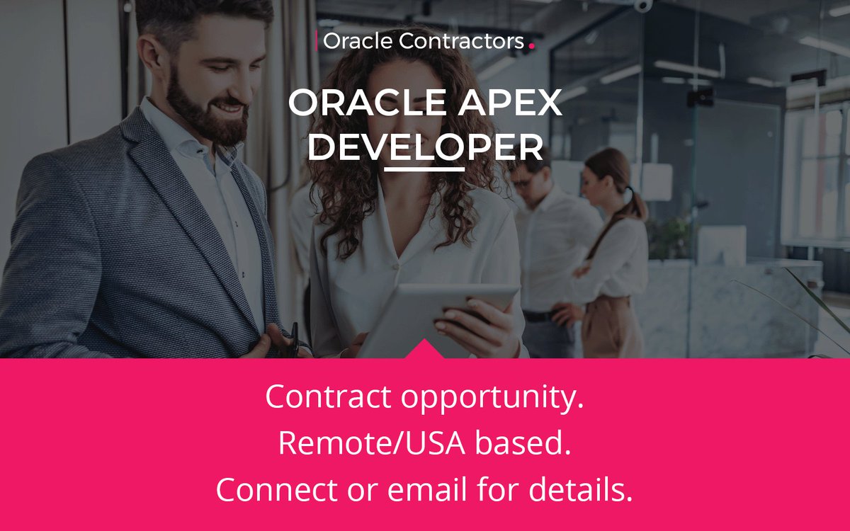 Oracle_Global's tweet image. CONTRACT OPPORTUNITY: Oracle Apex Developer
Rate: $USD85 per Hour
Location: #Remote #USA

For details, please contact Julian Zarate on Julian.Zarate@oraclecontractors.com

#OracleContractors #Developer @Oracle #Oracle #OracleJobs #OracleCloud #OracleAPEX #NewOpportunity #Cloud