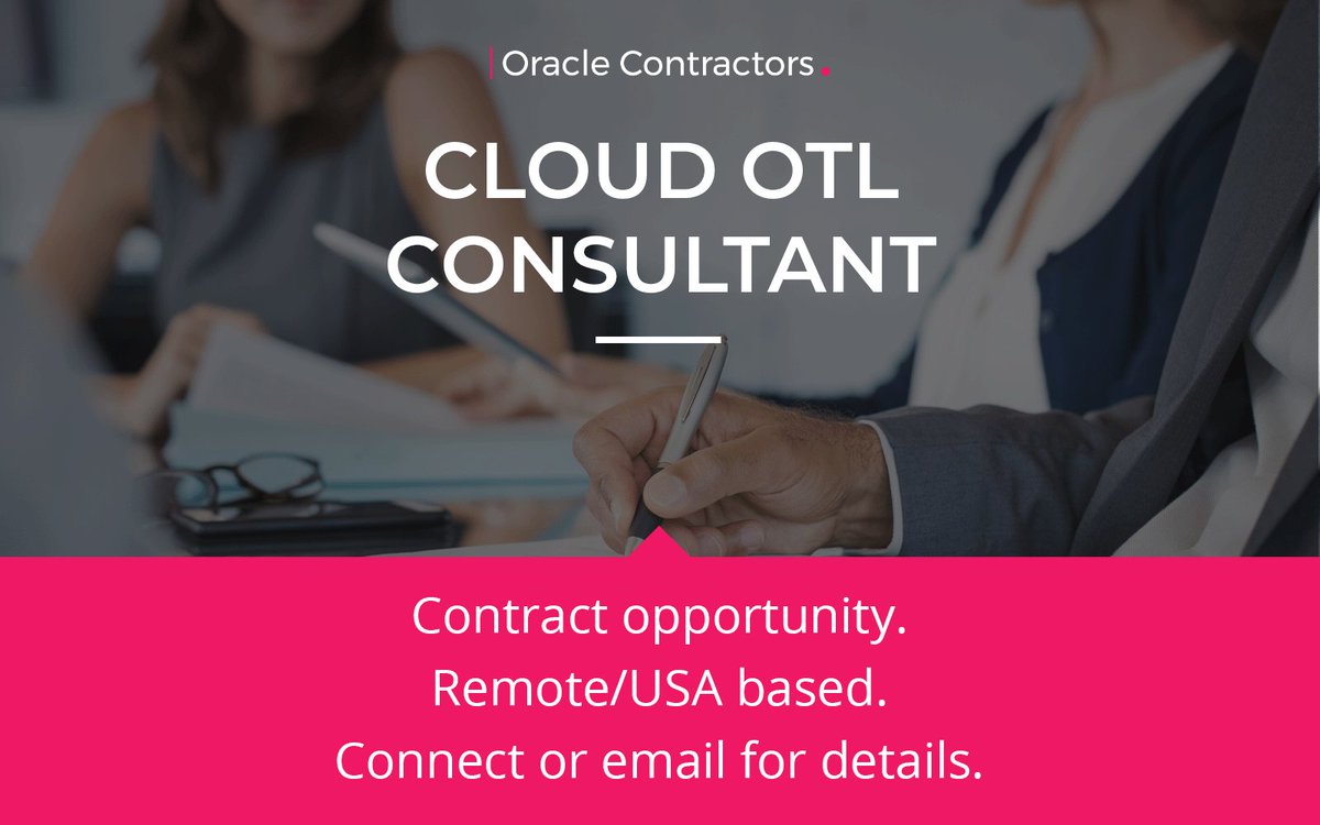 Oracle_Global's tweet image. CONTRACT OPPORTUNITY: Oracle Cloud OTL Consultant
Rate: $USD75 per hour
Location: #Remote #USA

For details, please contact Chris Barry on Chris.Barry@oraclecontractors.com 

#OracleContractors #TechJobs @Oracle #Oracle #OracleJobs #OracleCloud #EBS #Support #Cloud