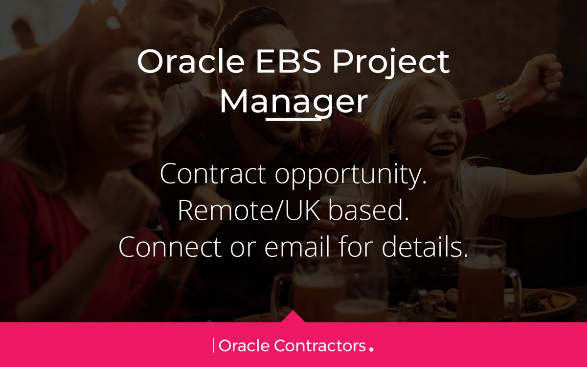 Oracle_Global's tweet image. CONTRACT OPPORTUNITY: Oracle EBS Project Manager
Rate: £600 per day
Location: #Remote #UK

For details, please contact Lucrezia Gentili on Lucrezia.Gentili@oraclecontractors.com
 
#OracleContractors #TechJobs @Oracle #Oracle #OracleJobs #OracleCloud #R12 #Financials #Cloud