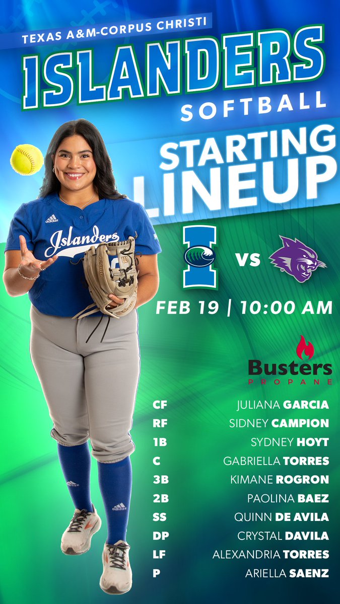 IslandersSball's tweet photo. GAME TIME! Here is your starting lineup against Abilene Christian as freshman Ariella Saenz makes her first start in the circle for the Islanders!

📊 https://t.co/29sSndA506

#ShakasUp // #BustersPropane https://t.co/bhYhDTfXXk