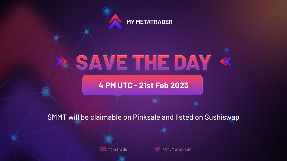 🚀 Our IDO was a success thanks to all of your support! 

Save the date - 4 PM UTC 21/02/2023 📆
$MMT will be claimable on 🌸#Pinksale and listed on 🍣#Sushiswap.

But be vigilant! 🕵️ Use only $MMT contract:
0x27D8De4c30ffDE34e982482AE504fC7F23061f61

Let's keep up the momentum!