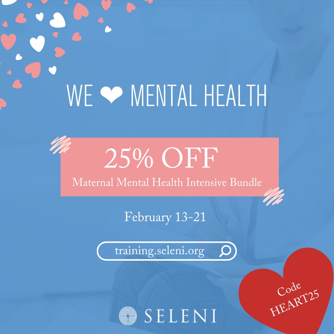 selenidotorg's tweet image. Remember to save 25% (that's $200) off our Maternal Mental Health Intensive Bundle by Feb. 21 using code HEART25. This bundle covers Perinatal Mood &amp;amp; Anxiety Disorders and Perinatal Loss &amp;amp; Grief.
#mentalhealth #healthcare #pregnancy #loss #grief