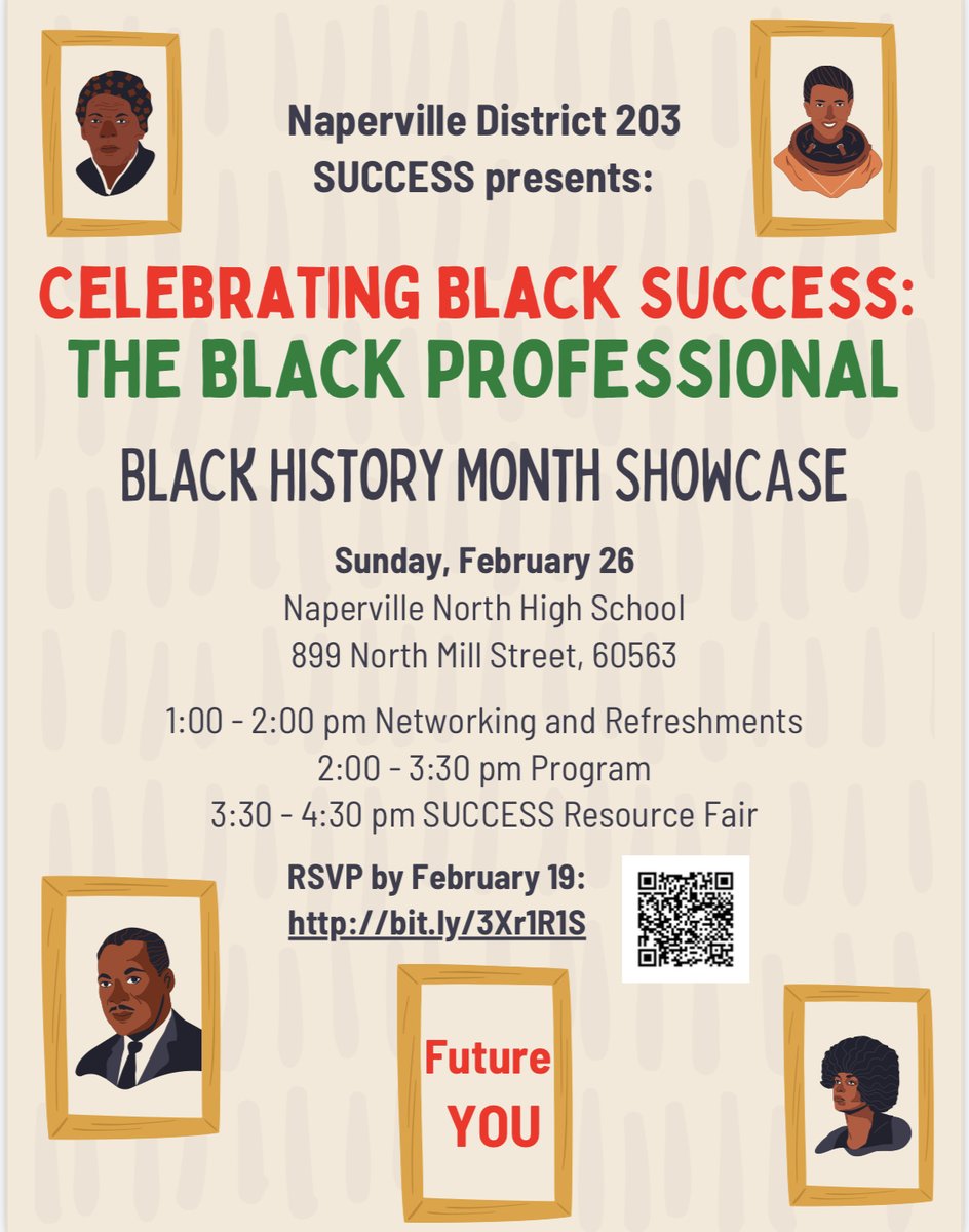 EquityIn203's tweet photo. Reminder TODAY is the last day to register to attend Naperville 203's SUCCESS Family Organization's annual Black History Showcase which will be held on Sun. 2/26 at NNHS from 1pm to 4:30pm. All are welcome to attend.

#PartnersInGrowth #BHM

Please RSVP: https://t.co/g2oWp0svmQ https://t.co/U5ApPMwB7U