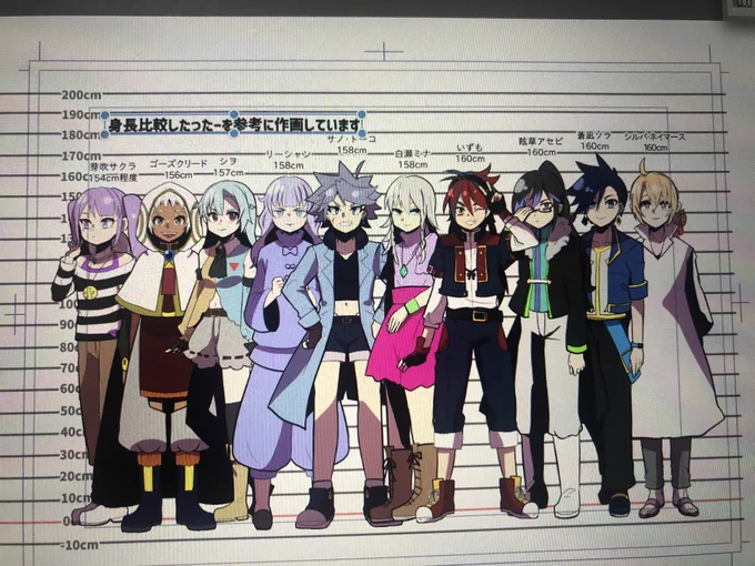 身長比較一覧終わりました!!!!褒めて!!! #創ブレキャラブック進捗 