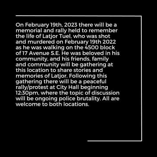 BabbiMatrix's tweet photo. Please Join us 
Today at 17th ave infront of the Nofrill. Bring anything blue for the vigil at 11pm 
12:30 rally/protest at City Hall 
#justiceforlatjor #PoliceBrutality #BlackLivesMatter https://t.co/9sGqiAEmTl