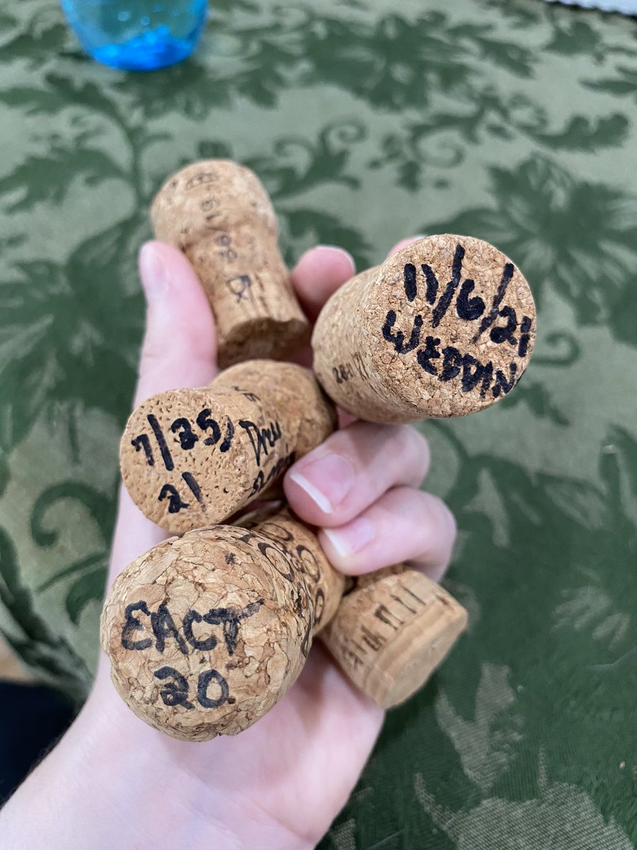 Spring cleaning and I find a handful of champagne corks from significant times… wedding, the passing of the Energy Act of 2020, lollll 🥴 think I drank that with <a href="/SciSpence/">Spencer Nelson</a>?
