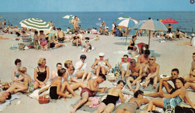 An American beach in the 1950s.

Everyone is slim, tanned & beautiful. 

Nobody is Keto, Paleo or Vegan