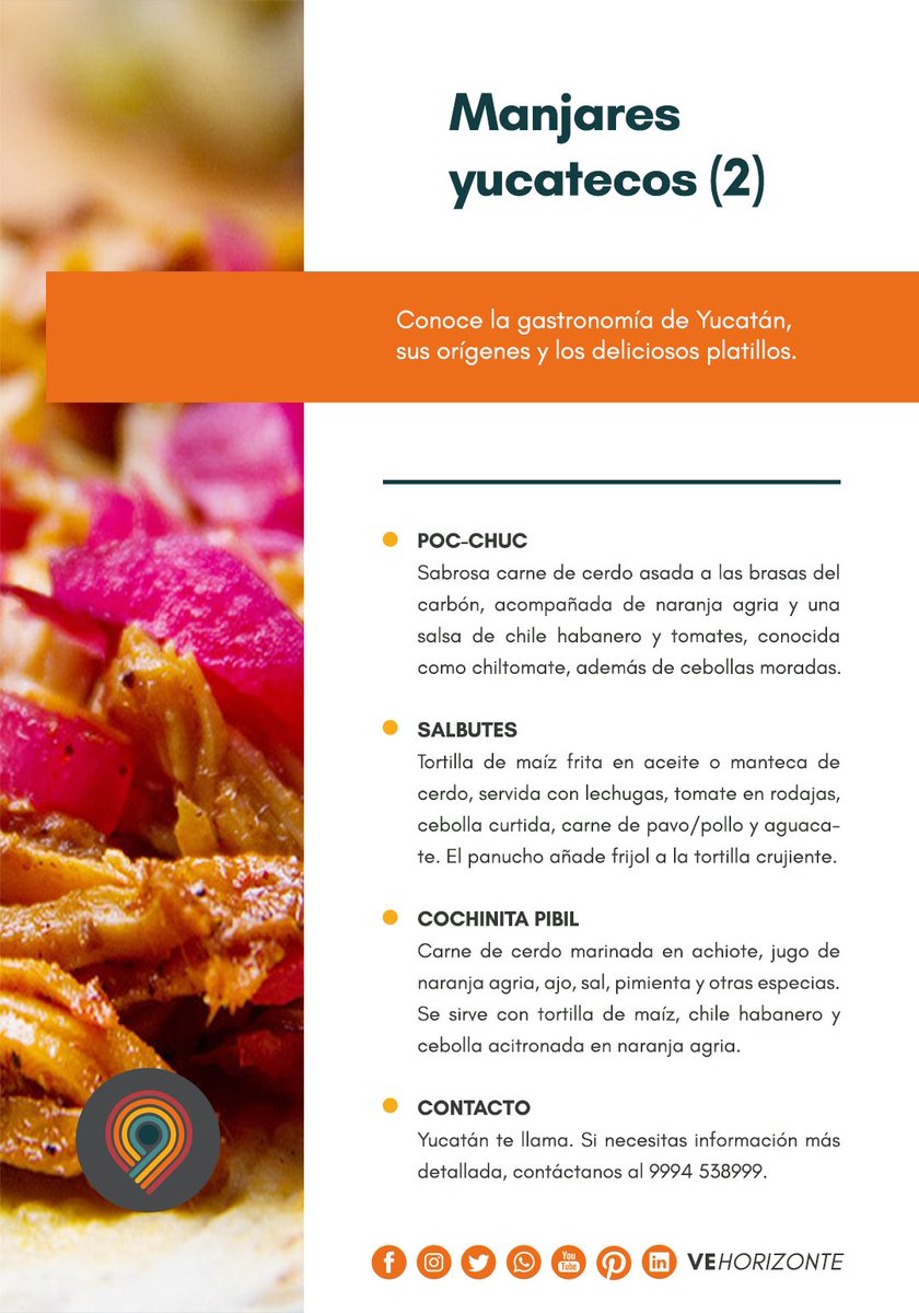 VeHorizonte's tweet photo. El poc-chuc, los salbutes y la cochinita pibil son tres delicias gastronómicas de la cocina yucateca que te sorprenderán por su sabor. #VeHorizonte 

#YucatánTeLlama Contáctanos al📱9994 538999 y permítenos brindarte soluciones inmobiliarias a la medida. #EquipoPremium https://t.co/6PNnVDj61B