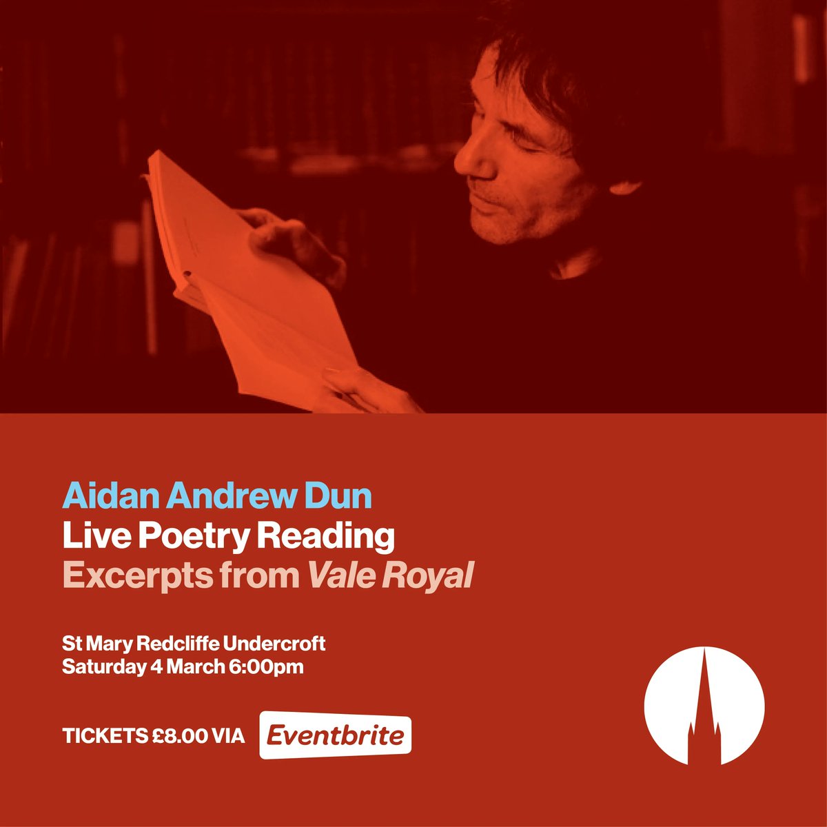 stmaryredcliffe's tweet photo. Poetry at Redcliffe: Celebrated poet Aidan Dun will be at #stmaryredcliffe on Sat 4 Mar reading his epic poem Vale Royal, featuring Bristol's C18th literary prodigy #ThomasChatterton. Tickets via Eventbrite: https://t.co/oOv1EWt24B @bristolideas @VisitBristol https://t.co/AamZDkXdkD
