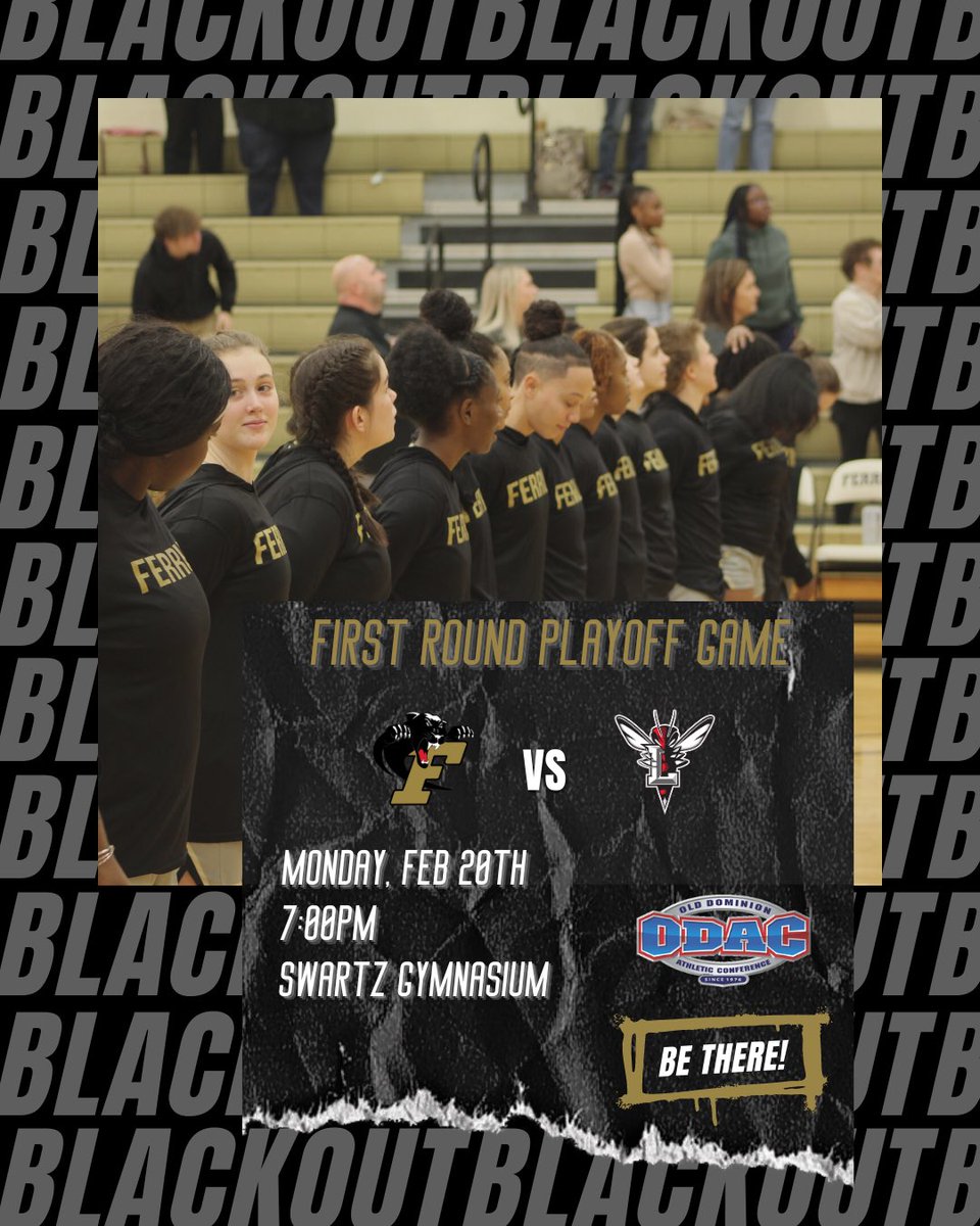 FerrumWBB's tweet photo. 🚨 Tomorrow night we host round one of the ODAC Tournament against University of Lynchburg 🚨 

We need your support for this BLACKOUT game, show up in all black and pack the gym! 📣

#ForgedAsOne https://t.co/FaFON0Xh6c
