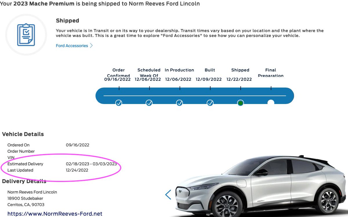 patkudo's tweet photo. @jimfarley98 @mrlevine @Ford Bumped 6th time! ETA delivery now March ?  WTH ? Sitting in Mexico since 12/22/22.  Can I just drive down and pick it up since you can't find a way to get it to me ? https://t.co/EJfRoFcGnr