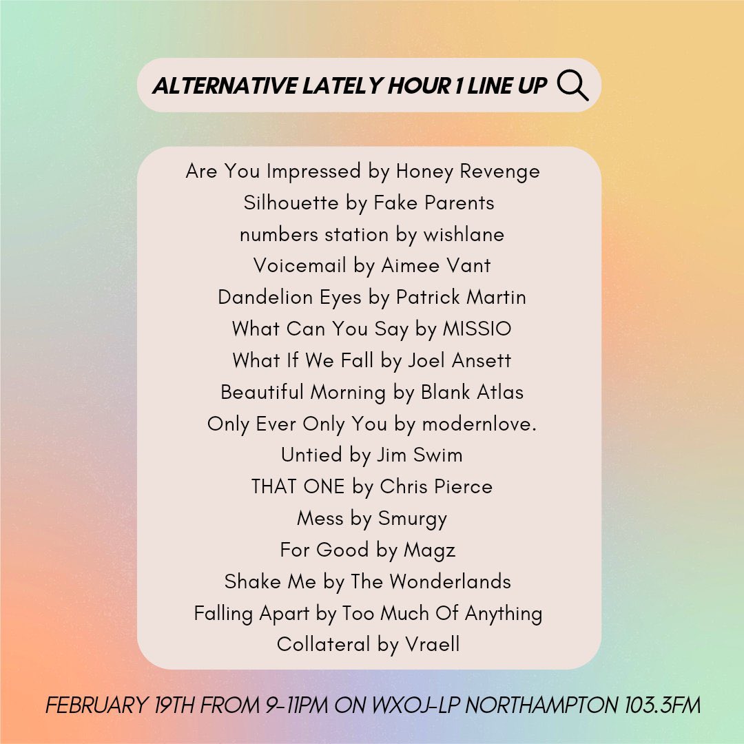 alt_lately's tweet photo. Join us tonight on Alternative Lately for a jam-packed edition of the show featuring releases by @partsofchris @fakeparentsband @MissioMusic and more! Plus our exclusive interview with @StracOfficial!

Tune in from 9-11pmEST on WXOJ-LP 103.3FM or stream at https://t.co/jH6FmMNEZe https://t.co/ZCRF0mfAzj