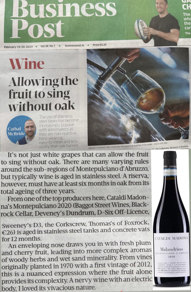 Brilliant unoaked wine selection it todays @businessposthq 🍷👌I’m glad @GlassOfRedWine that you enjoyed Montepulciano from @CataldiMadonna