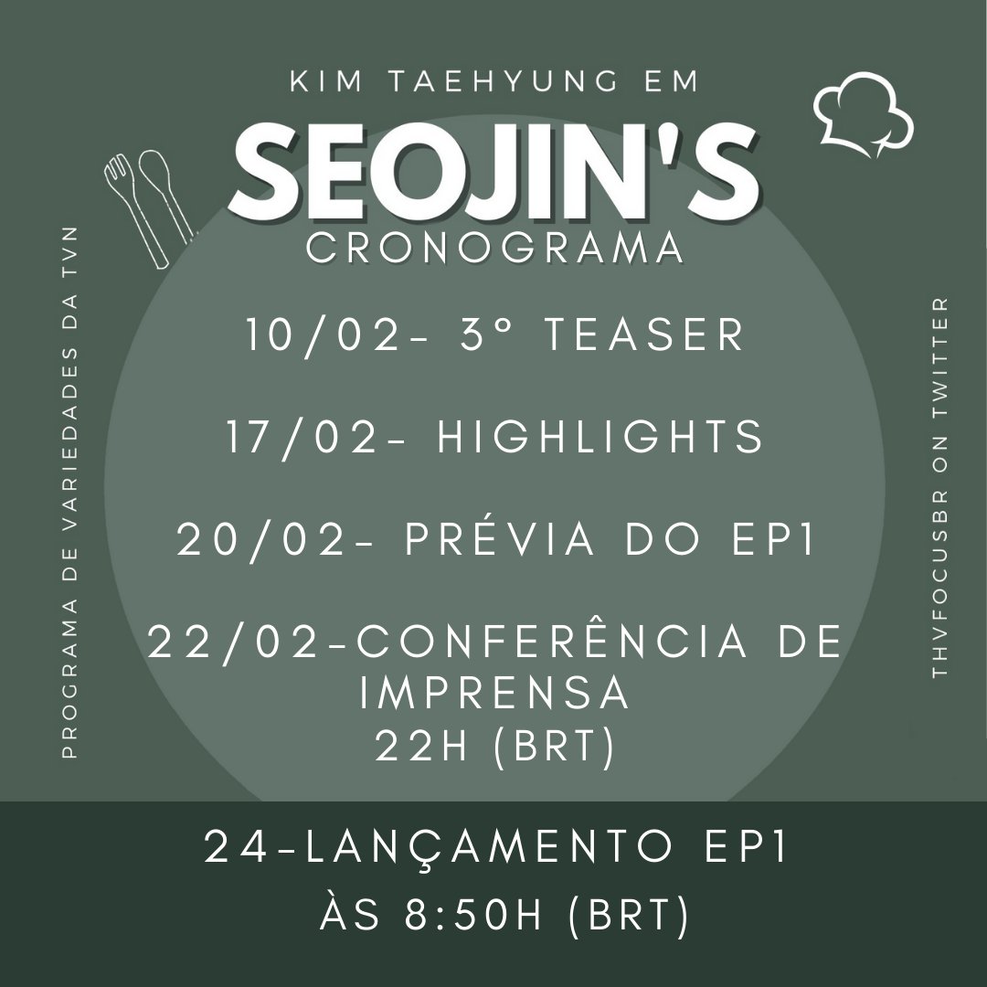 ksjbutterfly_'s tweet photo. Seojin's é um programa de variedades com a participação especial de Kim Taehyung e outros atores, sua estreia acontecerá dia 24 de fevereiro às 8:50 🇧🇷 (BRT).

TAE ON VARIETY SHOW
SEOJINS MAKNAE V 
#TAEHYUNGonSeojins 
#Jinnyskitchen @thvfocusbr https://t.co/tpfIzw83Ry