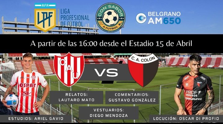 Consaborafutbol's tweet photo. ⚽ #TorneoBinance | FECHA 4
📌 #Unión 🆚 #Colón

🎙 Relator: Lautaro Mato
🎙 Comentarista: Gustavo González
🎙 Vestuarios: Diego Mendoza 
💻 Estudios centrales: Ariel Gavio 
🗣️ Locución: @oscardiprofio

📻 Radio Belgrano - AM 650 https://t.co/JykGifAv4n