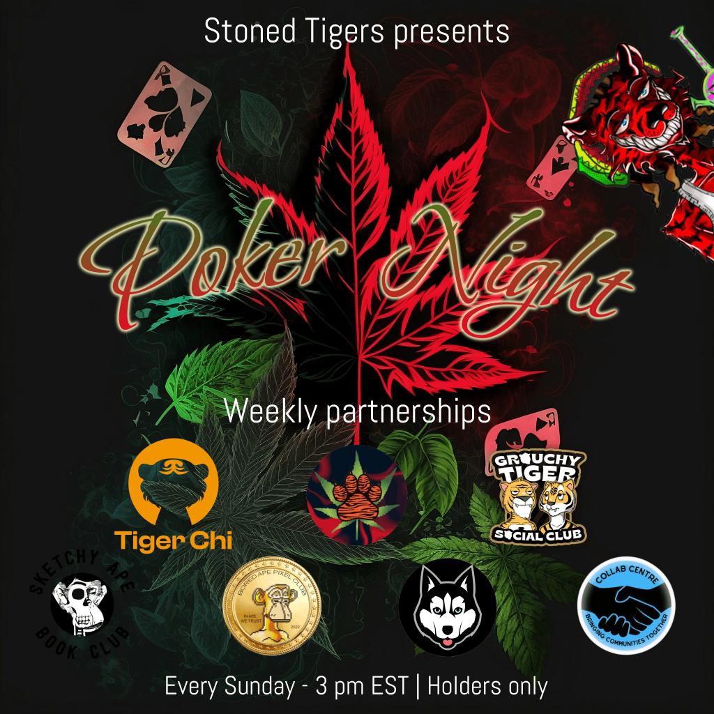 s0meone_u_know's tweet image. Stoned poker night | Holders only

Partners &amp;amp; NFTs in prizes 🐯🍀💨
@Stoned_Tigers
@GrouchyTigers 
@TigerChiClub 
@SketchyApeBC 
@BoredApePixelCl 
@baltotoken 
@centre_collab 

It gonna be a blast, make sure to join us &amp;amp; try ur best to win prizes 🏆

#StonedTigers #s0meone_u_know