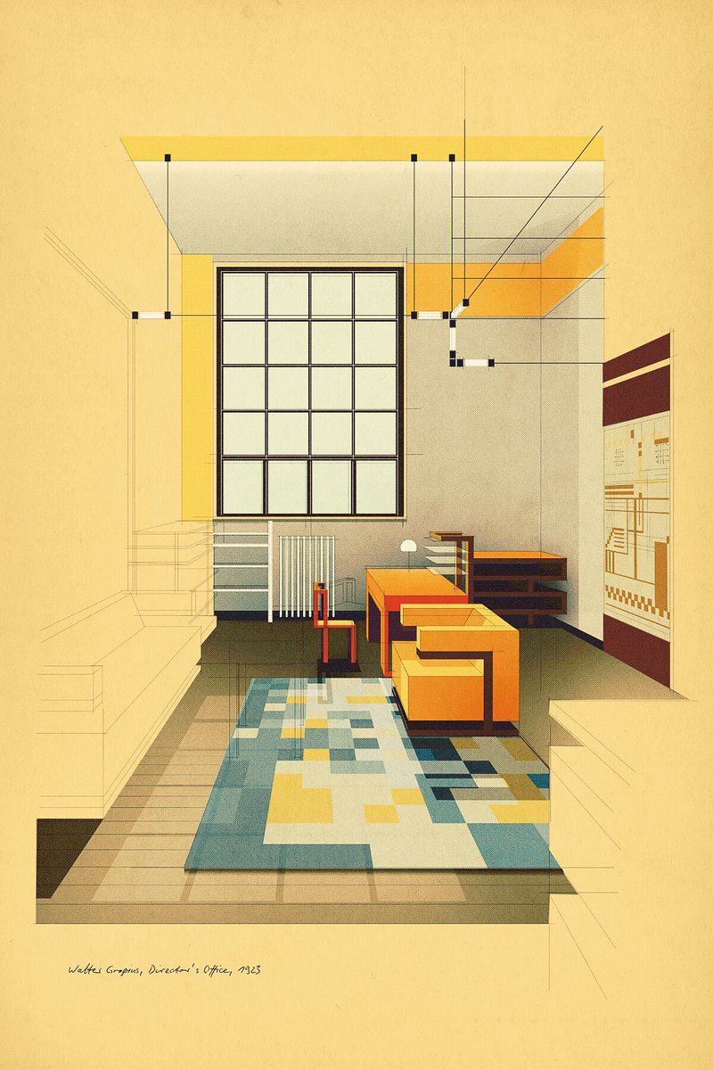 BauhausMovement's tweet photo. Walter Gropius, Director’s Office, 1923. Artwork by @sanderpatelski https://t.co/DQIdmNBVcJ