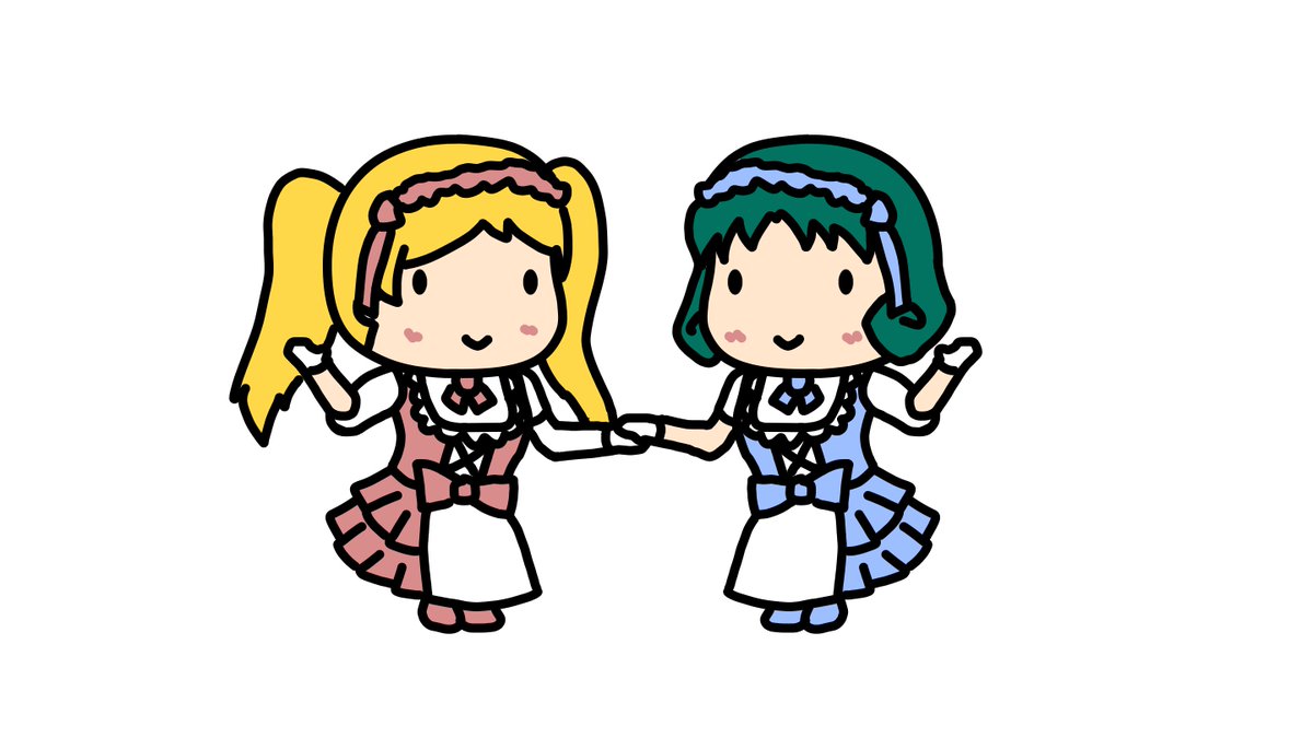2girls multiple girls blonde hair dress holding hands twintails chibi  illustration images