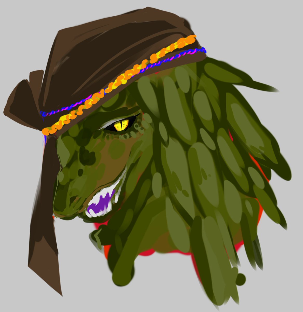 「パキラ・デルミレヴ┗祖先の竜/グリーン[毒] 深い緑の長髪、金色の目、紫の舌 僕」|結井ななきそ🦖💐TRPGと創作のイラスト
