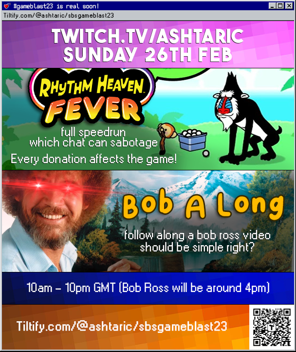 It's that time once again, it's <a href="/GameBlast/">GameBlast</a> time!
We're raising awareness and funds for the fantastic <a href="/SpecialEffect/">SpecialEffect</a>. We'll be live both Saturday and Sunday with games and Bob Ross paint alongs - tiltify.com/@ashtaric/sbsg… #GameBlast23