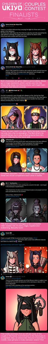 .@childrenofukiyo couples contest 🪷

CONGRATULATIONS to our finalists!
It wasn't an easy decision

<a href="/oniric_orchid/">Oniric_Orchid</a> 
<a href="/MikeIsaak/">📷🛠🔺️Mike Isaak🔺️🐓🐶</a> 
@metanoia_jp 
<a href="/MrE_TomHawkins/">Mr. E - TomHawkins</a> 
<a href="/Tommigun90/">Tommi 🐢</a> 

Raffle for the prizes today, 6 PM CET in the CoU Discord. Attendance is appreciated but optional!

⬇️EXPAND