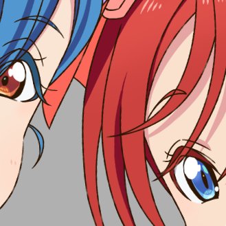 blue hair blue eyes multiple girls red hair 2girls close-up red eyes  illustration images