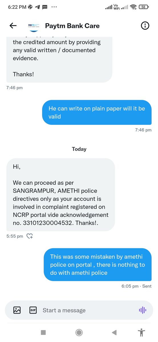 Hi Paytm management, I have nothing to do with this complain , I have no connection with Amethi, still you blocked my number from last 50 days , please look into this <a href="/Paytmcare/">Paytm Care</a> <a href="/Paytm/">Paytm</a> <a href="/PaytmAshaKiran/">Paytm AshaKiran</a> <a href="/Cyberdost/">CyberDost I4C</a> <a href="/DP_CyberCrime/">Dorset Police Cyber Protect</a> <a href="/amethipolice/">AMETHI POLICE</a>