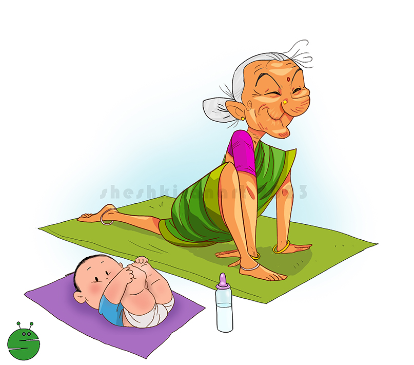 Yoga for all.
#yogagirl  #cuteboy #execuse #happy #grannylove #illustration #style #DigitalArtist #characterart