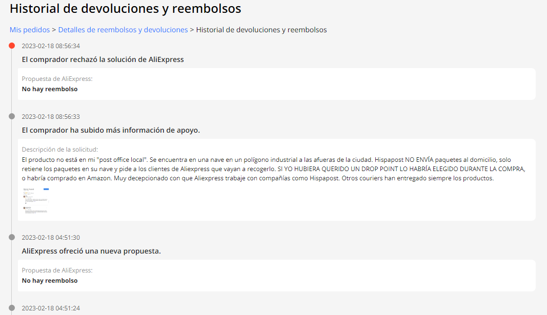 VinceXDR's tweet photo. @AliExpressES Muy chulos sí, pero los compras y luego no lo entregáis porque seguís trabajando con #Hispapost. Y la disputa la rechazáis una y otra vez, como si un cliente habitual quisiera estafaros 3€. De vergüenza 
@AliExpressES https://t.co/HULm6tO3lZ