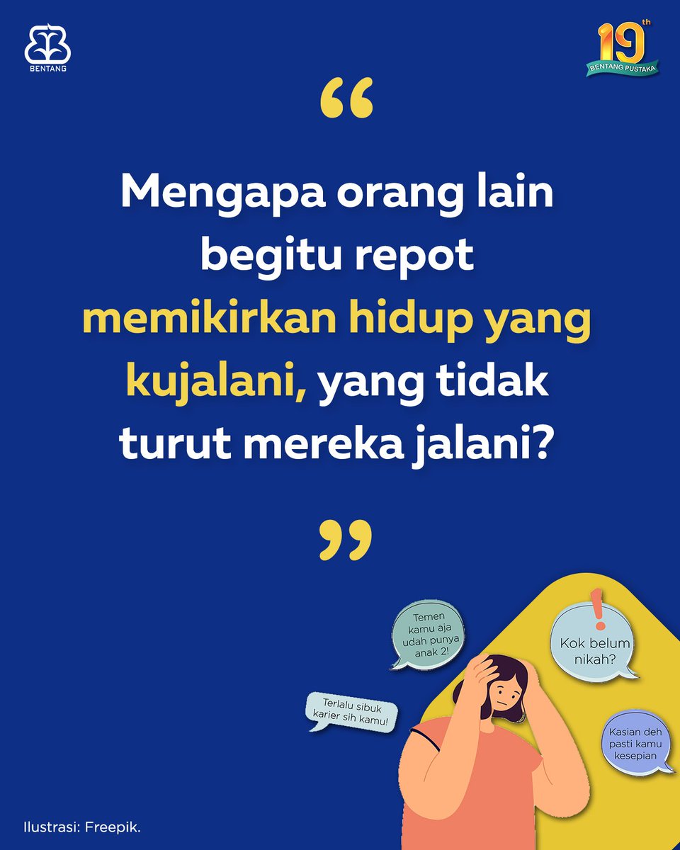 bentangpustaka's tweet image. Mintang rasanya mau kabur kalau tetangga tanya-tanya soal nikah, kamu pernah mengalami juga nggak? Yuk, curcol bareng di komen! 😂

#Bising #KurniawanGunadi
