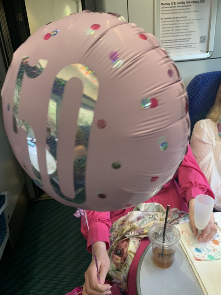 JAGBARR's tweet image. @Translink_NI on one of the most beautiful train journeys in the world from Portrush to Derry/Londonderry- we’re the ones with the balloon! #smartpass #janeis50