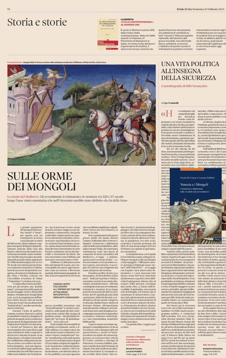 “Un grande libro. Leggere per credere”. Ringraziamo Franco Cardini per la stupenda recensione, sul domenicale de @sole24ore di oggi, di “Venezia e i Mongoli. Commercio e diplomazia sulle vie della seta nel medioevo” di Nicola Di Cosmo e Lorenzo Pubblici. bit.ly/3ukTOaA