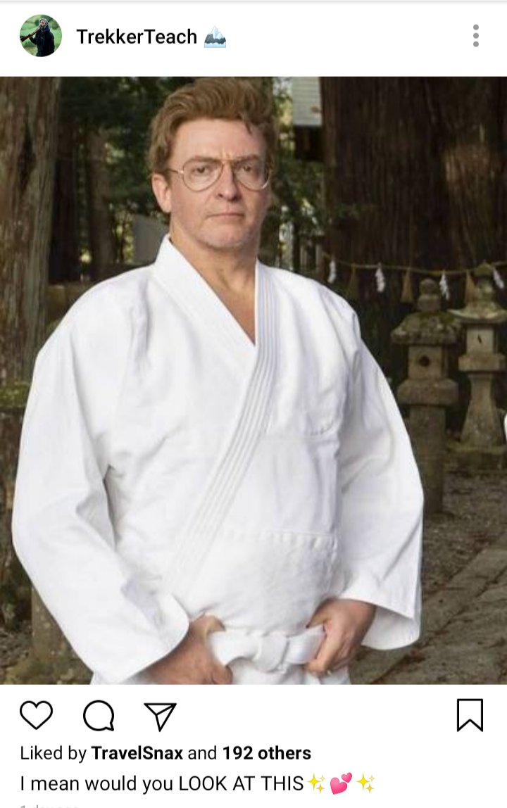 Ed's IG. Photo of Stede in a Gi. Caption reads "I mean would you LOOK AT THIS"