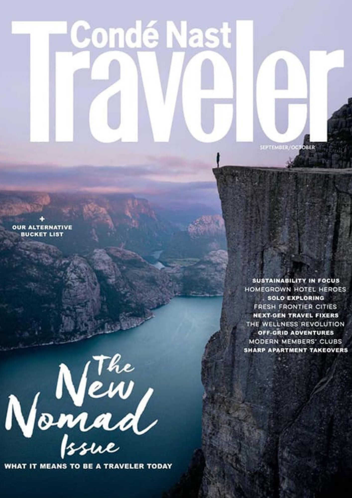 Cover of Conde Nast traveler magazine. "the new nomad issue, what it means to be a traveler today" 

