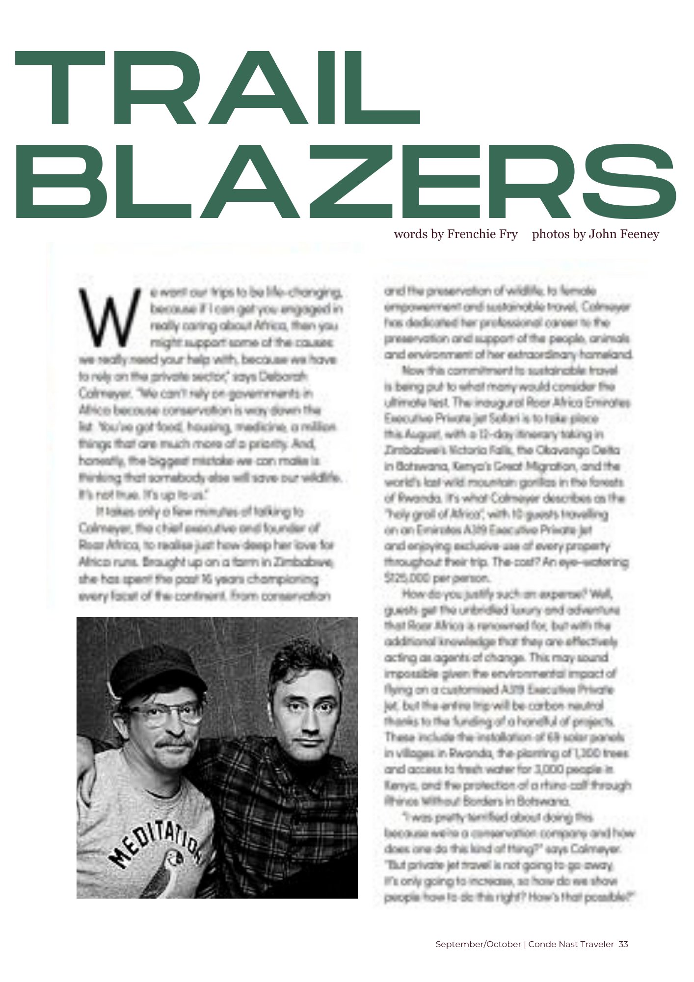 Magazine spread on Ed and Stede written by Frenchie and John. Photo of them in bottom left corner. Title is "Trail Blazers" columns blurred