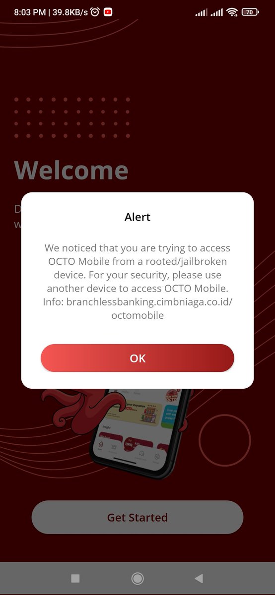 xalam7's tweet photo. Halo @CIMBNiaga, octo mobile saya setelah update ke detek root padahal hanphone tidak pernah di root.
Mohon bantuannya. https://t.co/M1bLyLTLWK