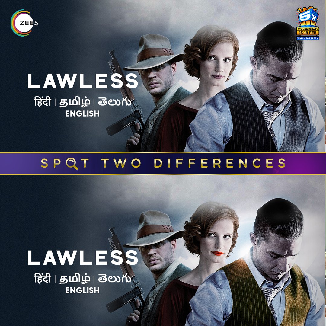 Free5onZee5's tweet photo. Letβs test your eyes!
Dhundhiye 2οΈβ£ differences iss poster mein.
Aur humaari 5th anniversary par dekhiye #5XEntertainment se bhari #Lawless, ek aakhri baar ke liye free mein, sirf ZEE5 par.
#5XThankYou https://t.co/0QJFei8IUp