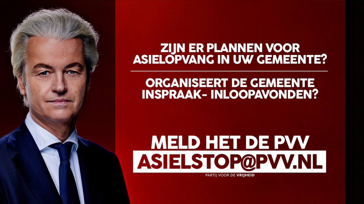 geertwilderspvv's tweet photo. Zijn er plannen voor asielopvang in uw gemeente? Heeft u steun nodig om het tegen te houden? 

Mail naar: asielstop@pvv.nl

#grenzendicht #asielstop #StemPVV #PVV #Wilders https://t.co/im476GMocV